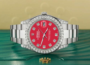 Rolex Datejust 41 126300 4.4CT Diamond Bezel/Lugs/Scarlet Red Dial Steel Watch Box Papers