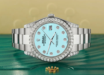 Rolex Datejust 41 126300 4.4CT Diamond Bezel/Lugs/Aqua Blue Dial Steel Watch Box Papers