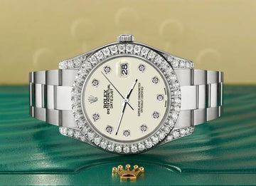Rolex Datejust 41 126300 4.4CT Diamond Bezel/Lugs/Satin Linen Dial Steel Watch Box Papers