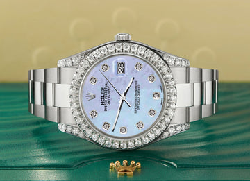 Rolex Datejust 41 126300 4.4CT Diamond Bezel/Lugs/Purple MOP Dial Steel Watch Box Papers