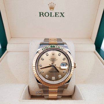 Rolex Datejust II 41mm 2-Tone Factory Champagne Diamond Dial - Fluted Bezel - Oyster Watch 116333 Box Papers