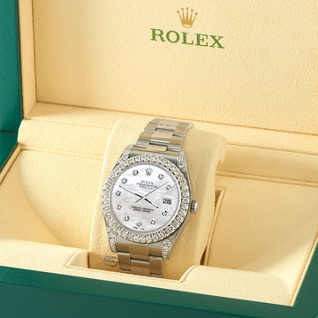 Rolex Datejust II 41mm with Custom 4.5CT Diamond Bezel/Lugs/White MOP Dial Steel Watch 116300 Box Papers
