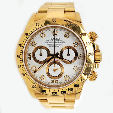 Rolex Cosmograph Daytona 40mm Factory White Diamond Dial 116528 Yellow Gold Watch Box Papers