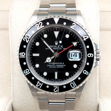 Rolex GMT-Master II 40mm Black Bezel Stainless Steel Watch 16710 Box Papers