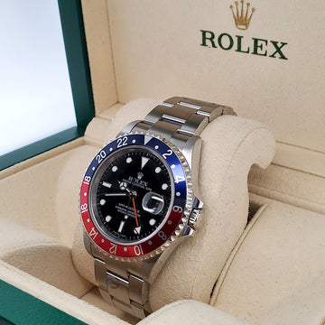 Rolex GMT-Master II 40mm Pepsi Bezel Stainless Steel Mens Watch Box Papers 16710