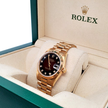 Rolex President Datejust 31mm Yellow Gold Watch with Factory Vignette Diamond Dial, Box Papers 68278