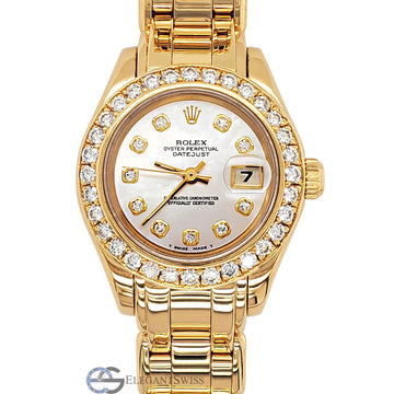 Rolex Lady-Datejust Pearlmaster 29mm Factory Mother-Of-Pearl Diamond Dial Yellow Gold Watch Box Papers