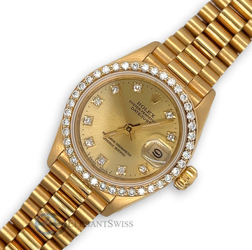 Rolex President Datejust 69138 26mm Factory Champagne Diamond Dial/Bezel Yellow Gold Watch
