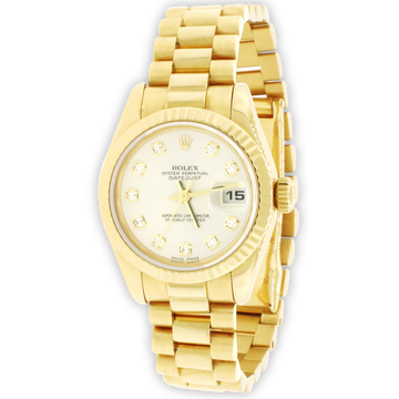 Rolex President Datejust Factory Diamond Dial Yellow Gold 26mm Ladies Watch 179178