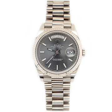Rolex Day-Date 40mm White Gold Rhodium Grey Stripe Motif Dial 228239 Watch Box Papers