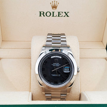 Rolex President Day-Date II 41mm Platinum Black Concentric Arabic Dial 218206 Box Papers