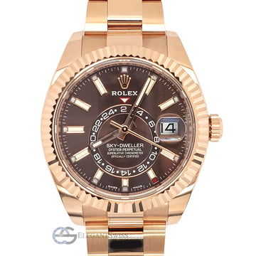 Rolex Unworn Sky-Dweller 42mm Chocolate Sunray Dial 18K Rose Gold 326935 Watch 2021 Box Papers