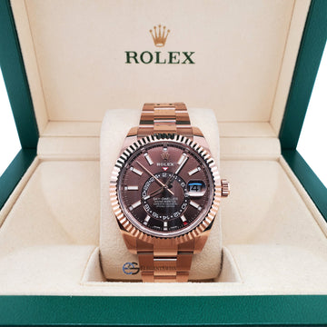 Rolex Unworn Sky-Dweller 42mm Chocolate Sunray Dial 18K Rose Gold 326935 Watch 2021 Box Papers