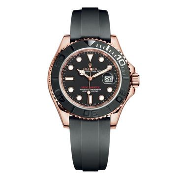 Rolex Yacht-Master 40mm Black Dial Oysterflex Strap Rose Gold Watch 116655 Box Papers