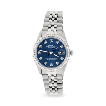 Rolex Datejust Steel 36mm Jubilee Watch/1.1CT Diamond Peacock Blue Dial