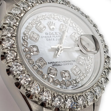 Rolex Datejust Steel 26mm Jubilee Watch 2CT Diamond Bezel / White MOP String Dial