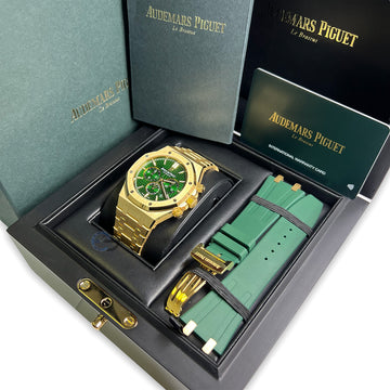 Unworn Audemars Piguet Royal Oak 41mm Chronograph Limited Edition Green Dial Yellow Gold Watch 26331BA.OO.1220BA.02 Box Papers