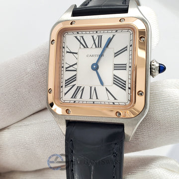 Unworn Cartier Santos Dumont 38mm Steel Rose Gold Silver Dial Ladies Watch W2SA0012 Box Papers