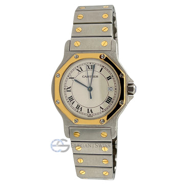 Cartier Santos 29mm Octagon Gold Steel Quartz Ladies Watch 187902