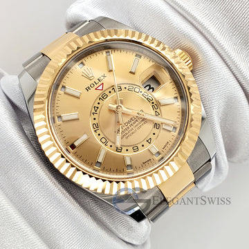 Rolex Sky-Dweller 42mm Champagne Dial Yellow Gold Steel Watch 326933 Box Papers 2021