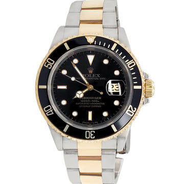 Rolex Submariner Date 40mm Black Dial Yellow Gold/Steel Watch 16613 Box Papers