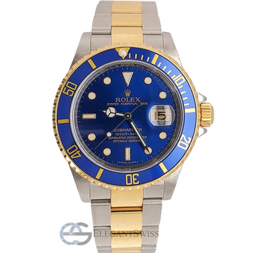 Rolex Submariner Date 16613 40mm Blue Dial Engraved Rehaut Stainless Steel Watch 2008 Box Papers