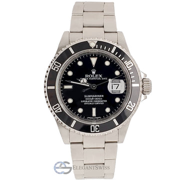 Rolex Submariner Date 40mm Black Dial Stainless Steel Watch 16610 Box Papers