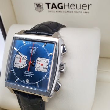 Tag Heuer Monaco Calibre 12 Chronograph 39mm Blue Dial Stainless Steel Watch CAW2111-0
