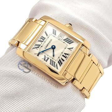 Cartier Tank Francaise Midsize 25MM 18K Yellow Gold Roman Dial Ladies Watch 2466