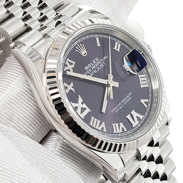 Unworn Rolex Datejust 36mm 126234 Aubergine Purple Diamond Roman VI and IX Dial Jubilee Watch 2021 Box Papers
