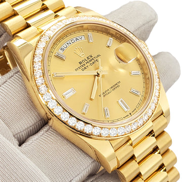 Rolex President Day-Date 40 Factory Champagne Baguette Diamond Dial/Bezel Yellow Gold 228348RBR Box Papers