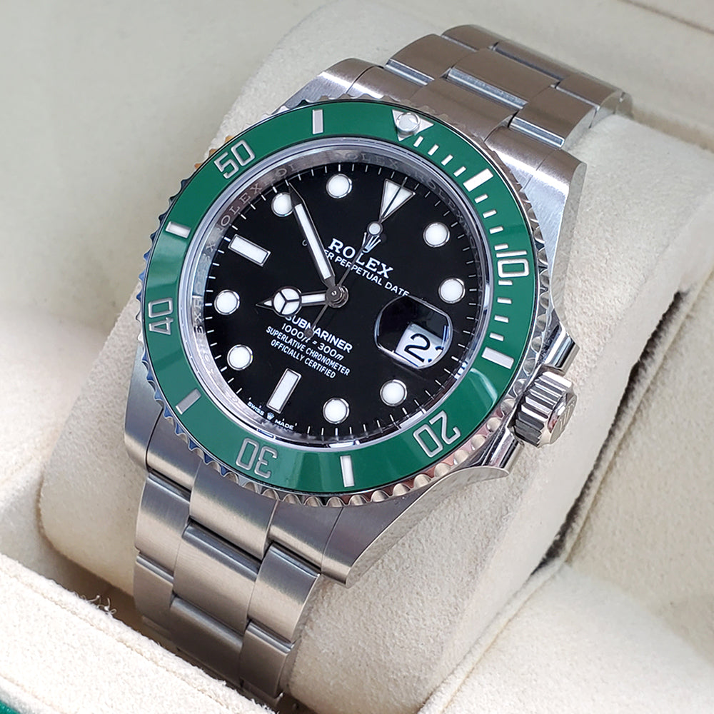 Rolex Steel Submariner Date Watch - The Starbucks - Green Bezel - Blac –  Rare Time NY