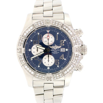 Breitling Super Avenger Chronograph Blue Dial 48MM Automatic Stainless Steel Mens Watch w/Diamond Bezel A13370