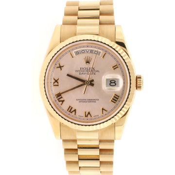 Rolex President Day-Date 18K Rose Gold 36MM Pink Roman Dial Automatic Mens Oyster Watch 118235