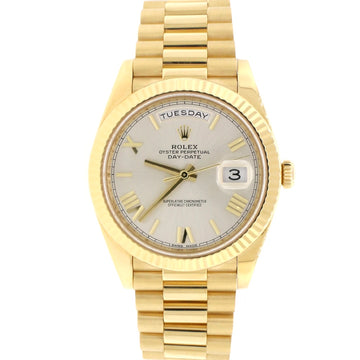 Rolex President Day-Date 40 18K Yellow Gold Factory Silver Roman Dial Automatic Mens Watch 228238