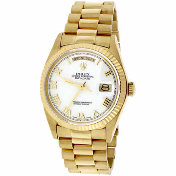 Rolex President Day-Date 18K Yellow Gold Original White Roman Dial 36MM Automatic Mens Watch 18048