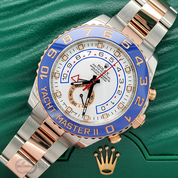 Rolex Yacht-Master II 116681 White Dial Rolesor Rose Gold and Steel 44mm Watch Box Papers