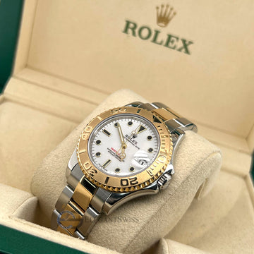 Rolex Yacht-Master Midsize 35mm White Dial Yellow Gold Steel Watch 168623