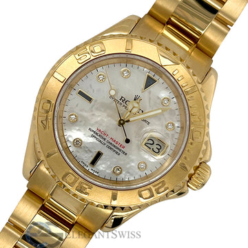 Rolex Yacht-Master 40mm White MOP Diamond Dial Yellow Gold Watch 16628B