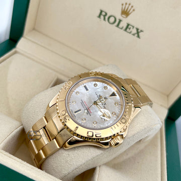 Rolex Yacht-Master 40mm White MOP Diamond Dial Yellow Gold Watch 16628B
