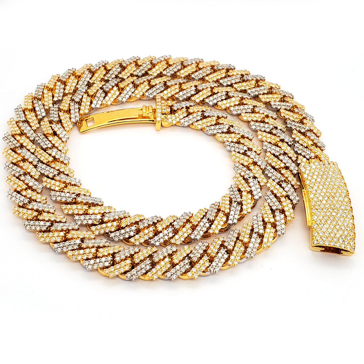 14k Two Tone Iced Out Diamond Cuban Link Chain 