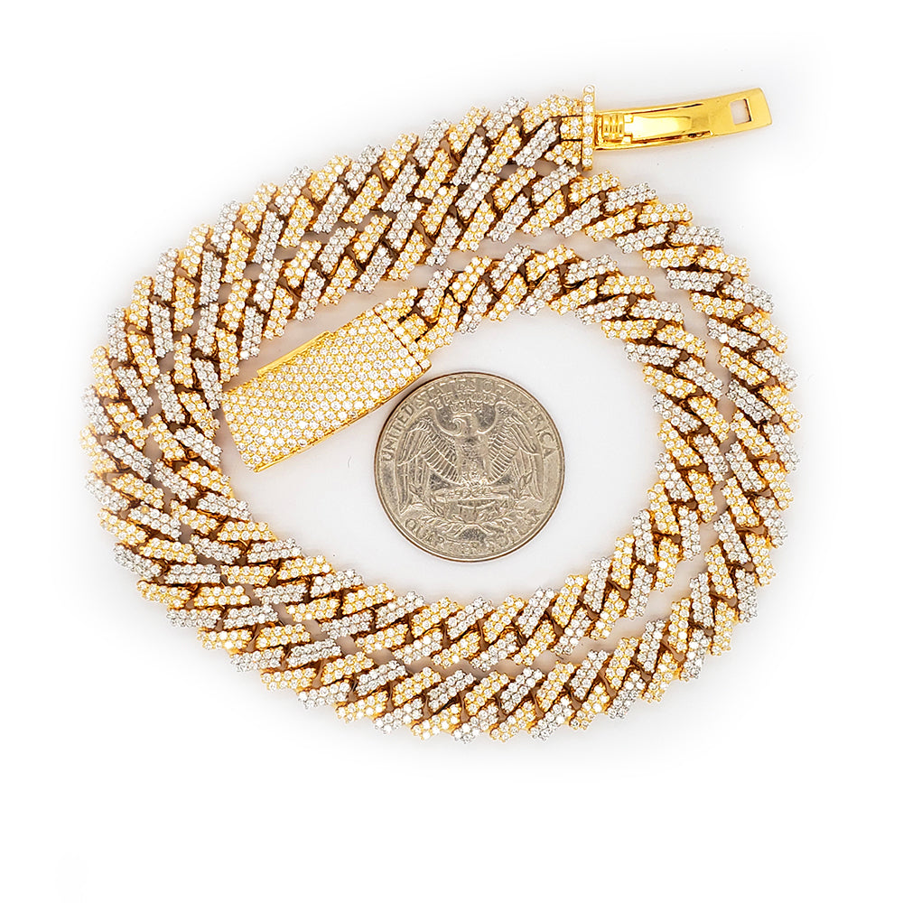 14k Two Tone Iced Out Diamond Cuban Link Chain 