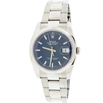 Rolex Datejust 36MM Steel Oyster Watch With Blue Index Dial, Smooth Domed Bezel, Box&Papers 116200
