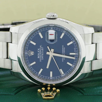 Rolex Datejust 36MM Steel Oyster Watch With Blue Index Dial, Smooth Domed Bezel, Box&Papers 116200