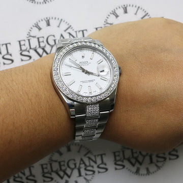 Rolex Datejust II 41mm 5.6CT Diamond Bezel/Bracelet/White Dial 116300 Watch Box Papers