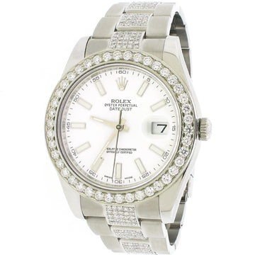 Rolex Datejust II 41mm 5.6CT Diamond Bezel/Bracelet/White Dial 116300 Watch Box Papers