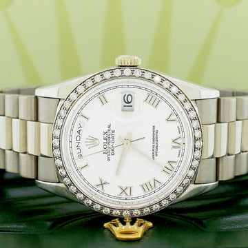 Rolex Day-Date Double Quick White Gold 36mm White Roman Dial 18239
