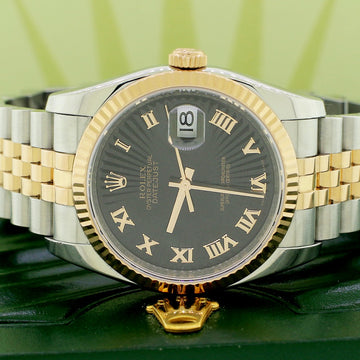 Rolex Datejust Rose/SS 36mm Black Sunray Dial 116231 Box Papers