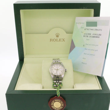 Rolex Datejust 26mm White Gold/Steel Diamond Jubilee Silver Dial 79174 Box Papers