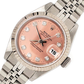 Rolex Datejust 26mm Factory Salmon Diamond Dial/White Gold Fluted Bezel/Steel Jubilee Watch 69174